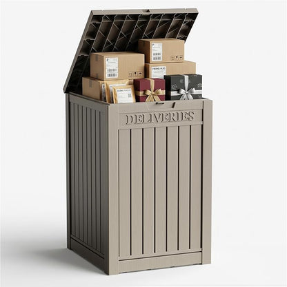 55 Gallon Package Delivery Boxes Outside Secure Waterproof Resin UV Resistant Lockable Mail Parcel Drop Mailbox Storage Deck Box for Outdoor Porch Patio Grey