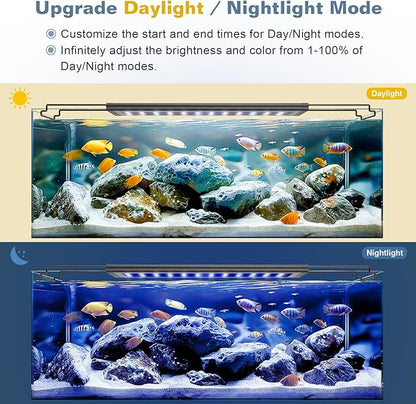 LED Aquarium Light Full Spectrum Fish Tank Light with RGB Brightness/Color Stepless Adjustment, 24/7 Day-Night Cycle Mode, Auto On/Off Timer, IP68 Waterproof (11W for 11'' - 16'' Tank)
