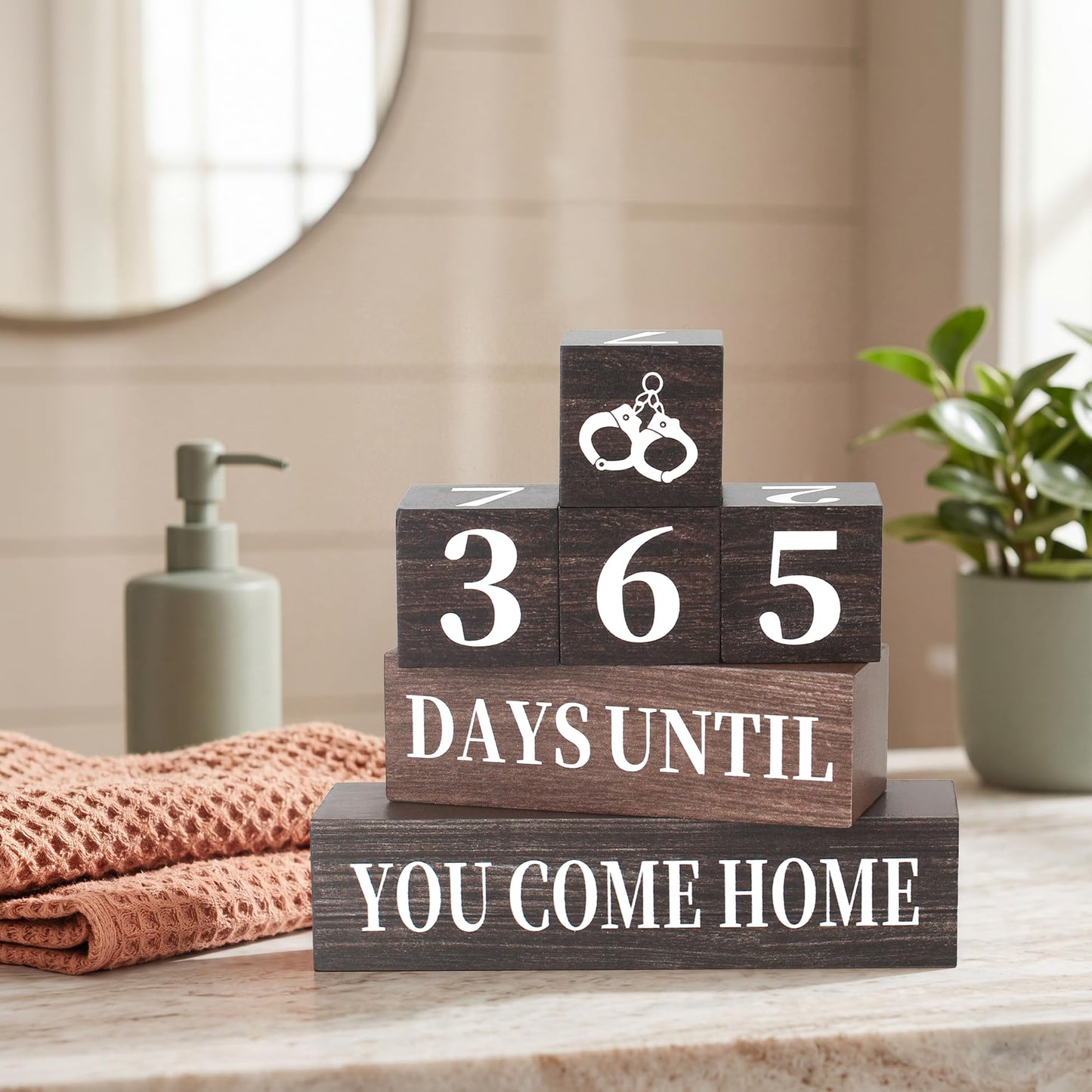 6 Pcs 365 Days Come Home Countdown Wooden Table Decor, Welcome Home Rustic Table Centerpiece Decorations for Home Office Shelf