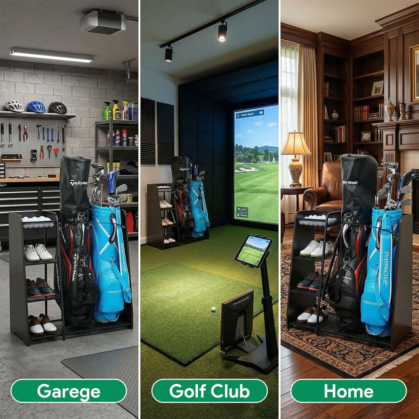Ponsonbay Golf Bag Storage Organizer for Garage Holds 2 Golf Bags
