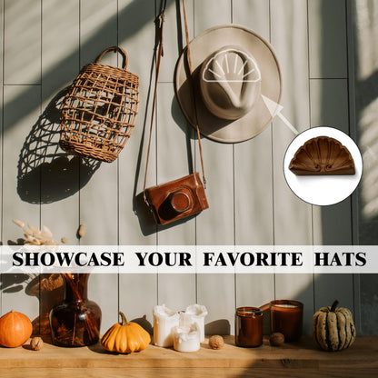 HHMKK Hat Hooks for Baseball Caps, Retro Hat Holder Wooden for Wall Display, Hat Hanger Organizer for Cowboy Hat Beach Hats, Natural Curved Hat Rack for Wall Door Closet - 2 Pack