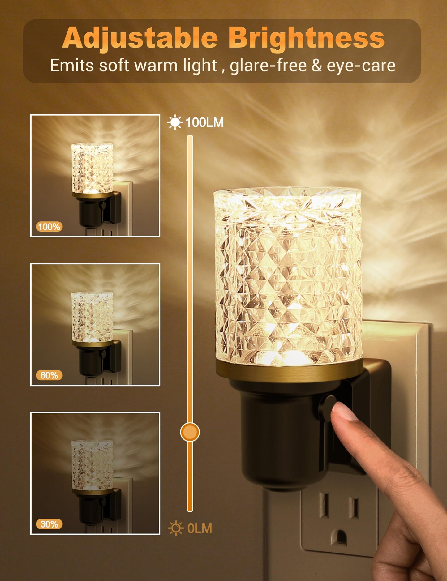 JandCase LED Night Light, Dimmable Night Lights Plug into Wall, Modern Nightlight with Auto On Off Light Sensor, 3000K Soft White Night Light 0-100LM Brightness for Bathroom Hallway Bedroom Decor