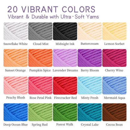 JC CRAFT Deluxe Beginner Crochet Kit – 116-Piece Set with 20 Yarns, Ergonomic Hooks, Accessories, Book for Beginners & Online Tutorial – DIY Starter Kit for Adults & Teens with Purple Bag & Case