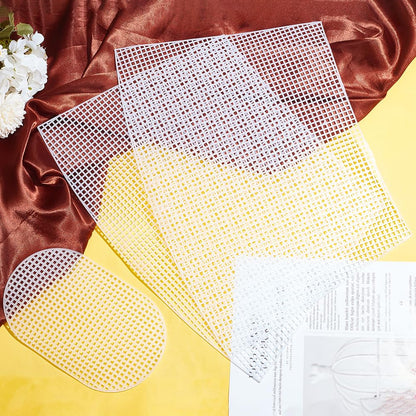 WADORN 2 Sets Clear Mesh Plastic Canvas Sheets for Embroidery, Blank Needlepoint Canvas Sheets for Crochet Bucket Bag Making Acrylic Yarn Knit Crochet Projects DIY Handmade Bag Weaving Kit, White