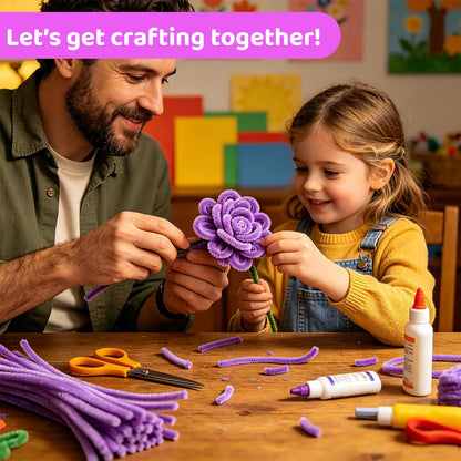 CITYBAN 400PCS Pipe Cleaners Craft,5 Assorted Pipe Cleaner Flower Kit,Kit with Floral Wires, Gardening Tape, Stamen, Floral & Ribbon, Pipe Cleaners Bulk,Ideal for DIY Projects（Purple）