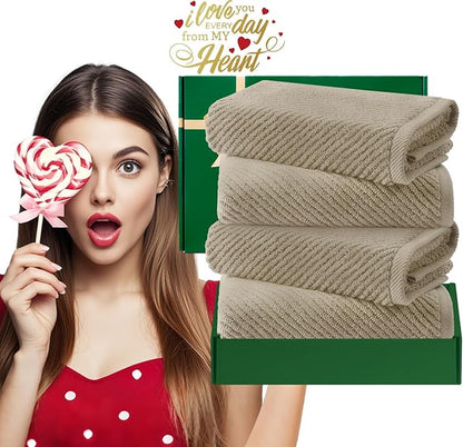 Beige Hand Towels, Hand Towels for Bathroom Set of 4, Large 18"x 28"
