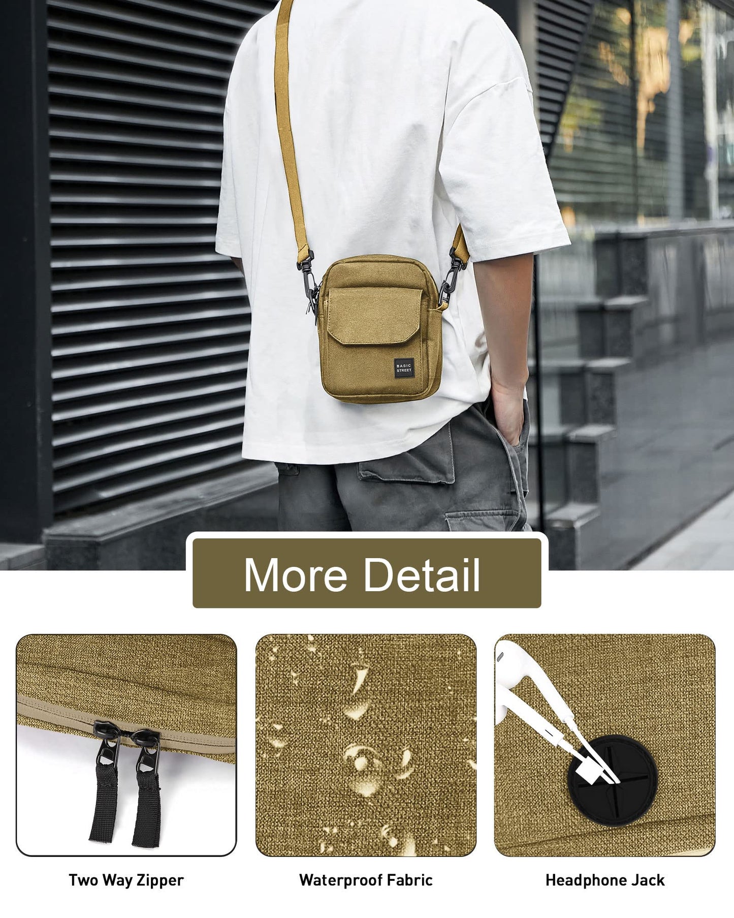 Unisex Khaki Large Crossbody Bag & Mini Messenger Satchel - Cell Phone Purse, Neck Pouch Wallet & Passport Holder