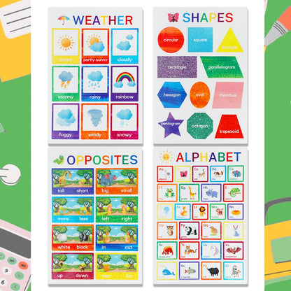 Educational Posters for Elementary Preschool Kindergarten Classroom Learning, Preschool Learning Posters for ABC Alphabet, Time, Number, Months,Colors, Weather, Animals, More, 16.5x11 Inch (12P Style B)