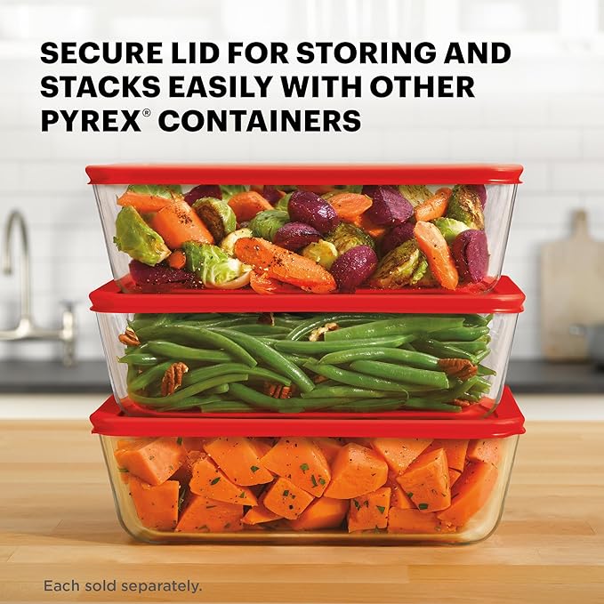 Pyrex Simply Store Glass Food Storage Container, Snug Fit Non-Toxic Plastic