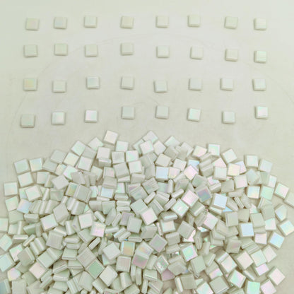 500g/1.1LB Iridescent Ice Jade Glass Mosaic Tiles, 560 Pieces, 2/5 Inch Square Stained Mosaic Tiles for DIY Crafts, Home/Outdoor Mosaic Decoration (White-IB11)