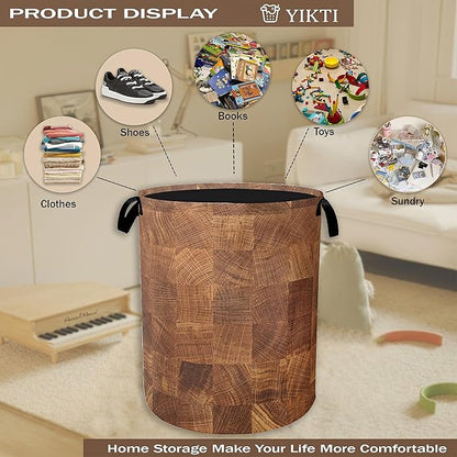 Wood Texture Pattern Laundry Basket, Rustic Farmhouse Clothes Hamper, Oxford