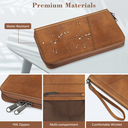 Fintie Family Passport Holder Wallet, RFID Blocking Travel Document Organizer Clutch Bag Credit Cards Case Cover for Women Men, Brown
