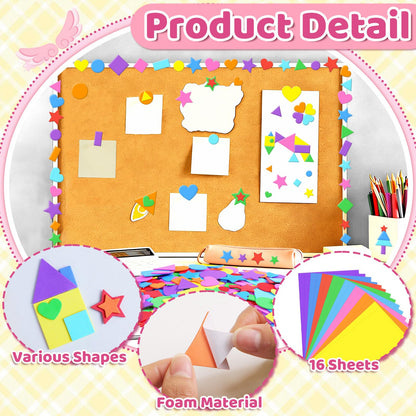 1700Pcs Foam Stickers Foam Shape Stickers Heart Star Square Geometric Sticker for Crafts Self Adhesive Small Large Shape Sticker for Kids Reward Classroom Scrapbook Home Christmas Party Decor
