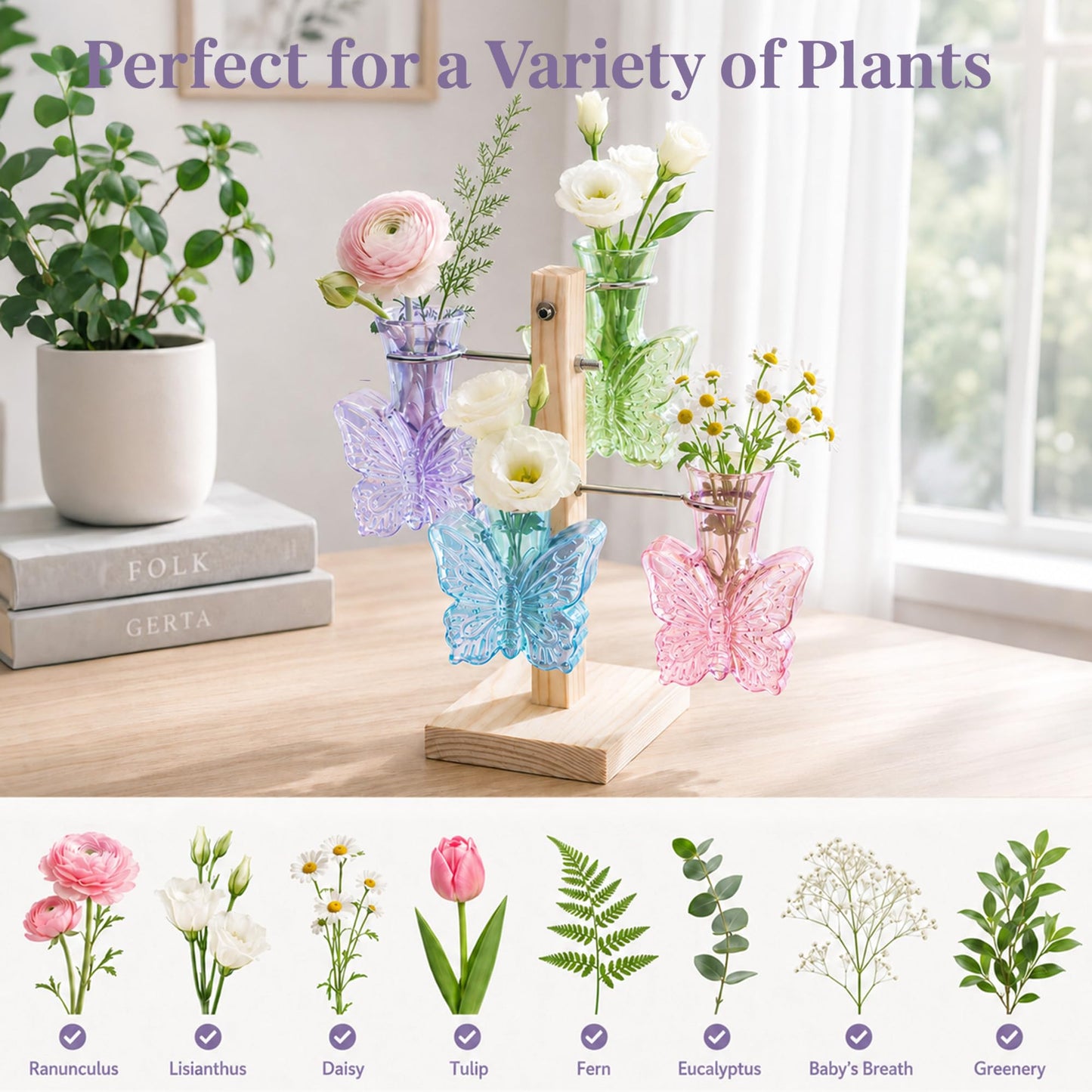 Nacome Plant Terrarium Propagation Stations: Colored Vase with Wooden Stand