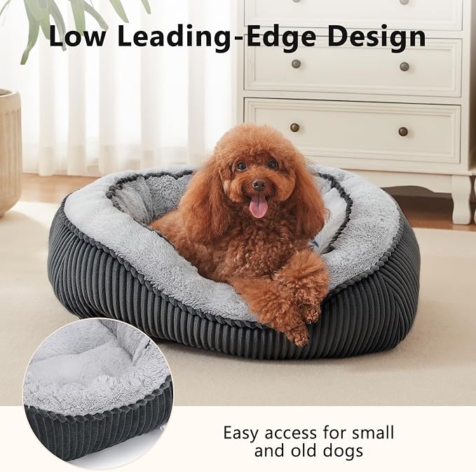 Washable Dog Bed for Small Medium Sized Dogs, Rectangle Small Puppy Cat Dog Beds, Orthopedic Pet Bed, Soft Breathable Calming Pet Sofa Bed Anti-Anxiety with Anti-Slip Buttom, S(20"x19"x6")