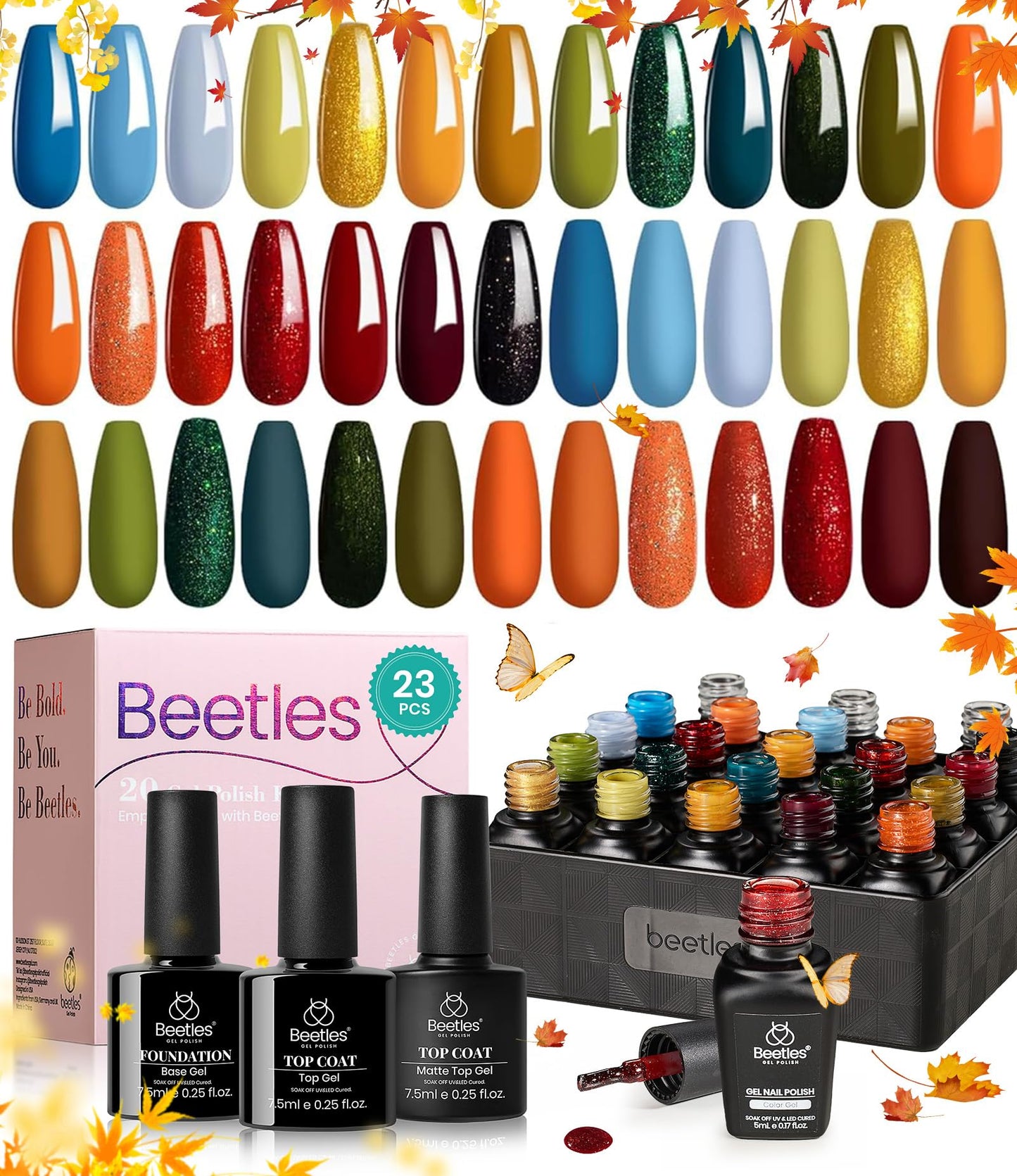 beetles Gel Polish Set - 23Pcs Macaroon Color Gel Nail Kit with Glossy Matte Top Coat Base Coat Yellow Pink White Purple Blue Glitter Bright Uv Nails Paradise Pastel Gel Halloween Gifts for Women