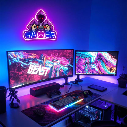 Kavaas Gamer Neon Sign, Game Controller LED Sign for Gaming Room Decor - Game Neon Sign for Teen Boy Room Decor - Best Gamer Gifts for Boys, Kids