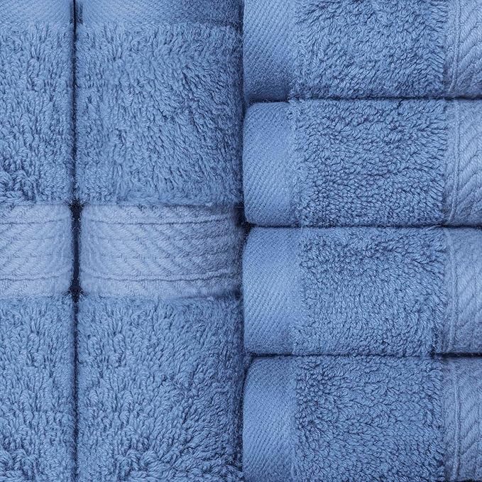 SUPERIOR Solid Egyptian Cotton Hand Towel Set, Denim Blue