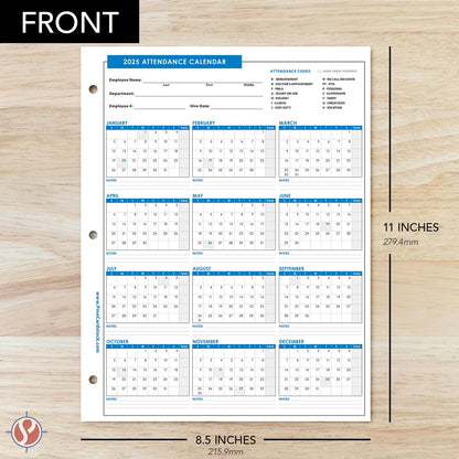 2025 Attendance Calendar Card Stock Paper – Great Employee Work Tracker | Printed on Durable and Thick 80lb (216gsm) Cardstock | 8 ½ X 11 | 25 Sheets per Pack