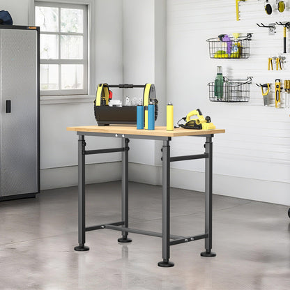 Ultrawall Workbench for Garage, 32"x18" Adjustable Height Work Table, Heavy Duty Rubber Wood Workstation for Workshop, Office, Home