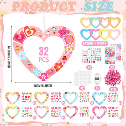 Motipuns 72 Pcs Mothers Day Craft Kits DIY Mother's Day Craft with Heart Wreath Heart Flower Gem Stickers Pom Poms Ribbon Foam Dots Paper Gifts for Mom Grandma Ladies DIY Activity