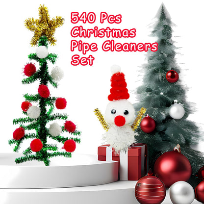 540 Pcs Christmas Pipe Cleaners Crafts Set Including 240 Pcs Pipe Cleaners for Crafts, 200 Pcs Pom Poms, 100 Pcs Self Adhesive Wiggle Googly Eyes for DIY Art and Craft Supplies