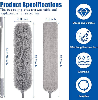 Feather Duster Set, 30-100 inch Microfiber Retractable Gap Duster