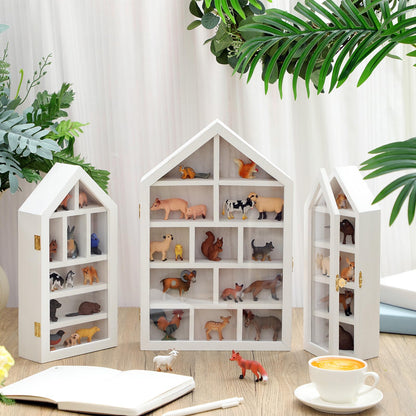 DoubleFill Set of 3 Wooden Shadow Box Frame with Shelves Large Trinket Shelf Display Cases Wall Mounted for Mini Figures Curio Cabinet Medals Wedding Bouquet Photos(White,House Shape)