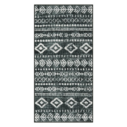 Lahome Boho Moroccan Kitchen Rug, Washable Black White 2x4 Entryway Rugs Non Slip with Rubber Backing, Low-Pile Soft Farmhouse Tribal Print Throw Rug Indoor Small Carpet for Bathroom Entry Varena