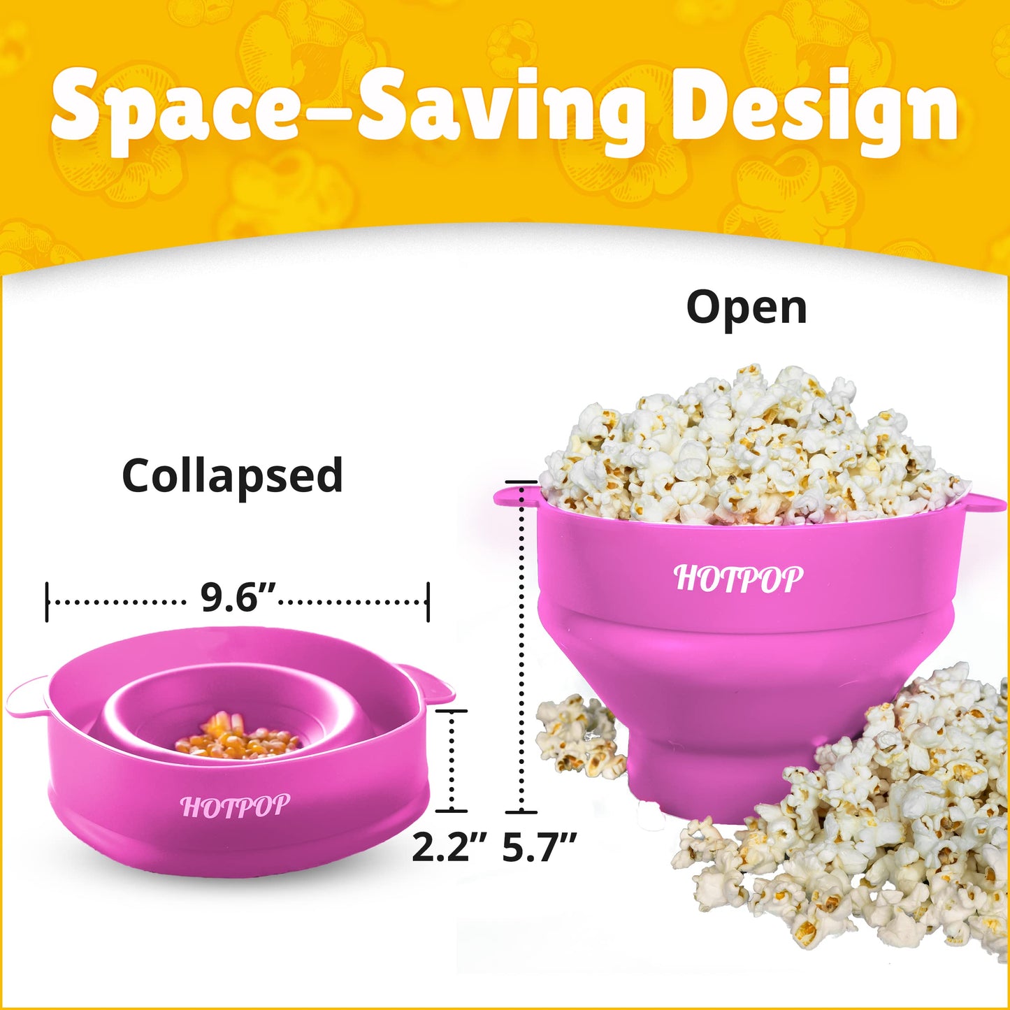 The Orginal HotPop Silicone Popcorn Maker - Microwave Popcorn Popper with Handles - Collapsible Bowl, Heat-Resistant, Easy to Clean, Ideal for Family Movie Nights, 15-Cup Capacity - Red