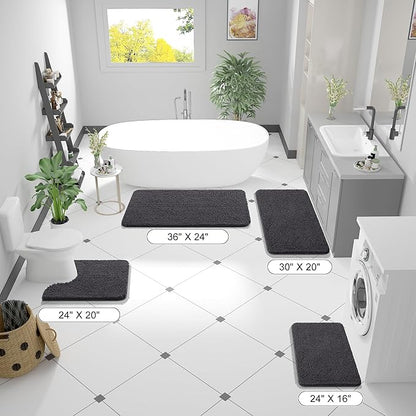 OLANLY Bathroom Runner Rugs 47x20, Soft Absorbent Chenille Bath Rugs, Rubber Backing Quick Dry, Machine Washable Long Bath Mats for Bathroom Floor, Tub and Shower, Home Decor Accessories, Dark Grey