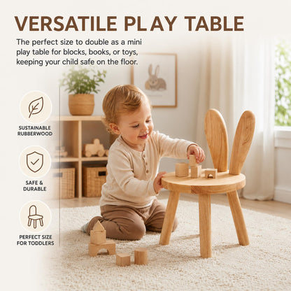 HuiBeans Bunny Chair for Ages 1.5-4 - Small Toddler Wooden Chair with 9.25" Seat Height, Solid Wood Rabbit Stool for Nursery, Playroom & Low Tables, Mini Kids Furniture - 1 Pack
