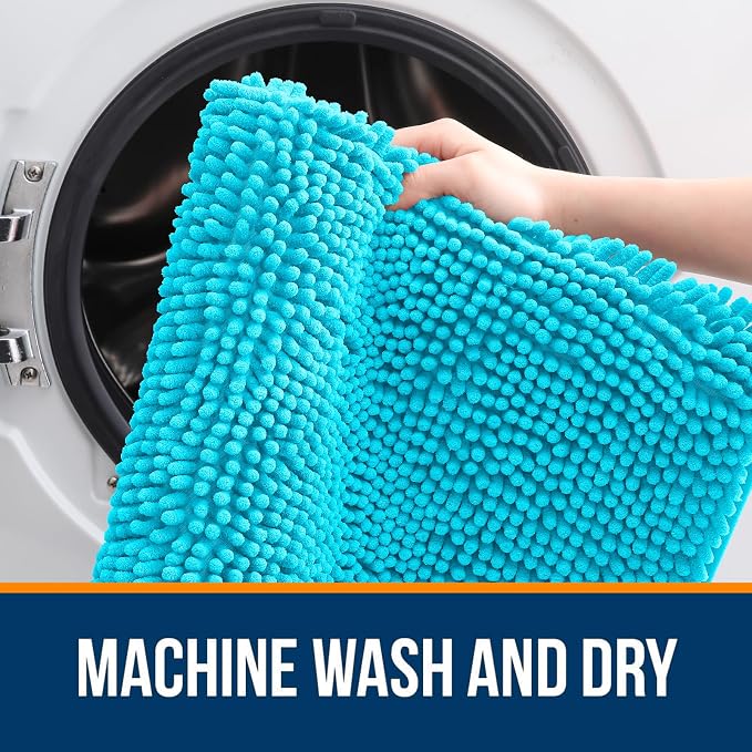 OLANLY Toilet Rugs U-Shaped 20x20, Extra Soft Absorbent Chenille Contour Bathroom Rugs for Toilet, Dry Quickly, Machine Washable, Non-Slip Bath Mat, Aqua Sky