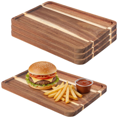 SOUJAP 4Pack 12 x 8 x 0.6 Inch Wooden Serving Tray, Rectangular, Solid Wood, for Kitchen Counter, Bathroom and Home Decor