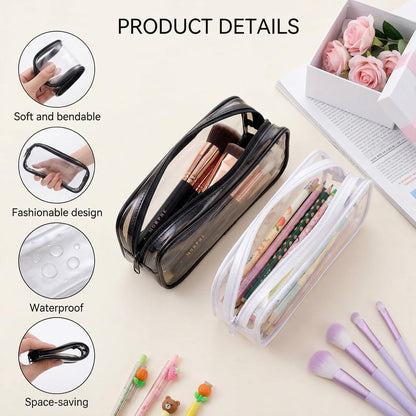 WUWEOT 10 Pack Clear Pencil Case, PVC Pencil Bag Makeup Pouch, Big Capacity Travel Toiletry Bag with Zipper for Office Stationery and Travel Storage (Black+White)