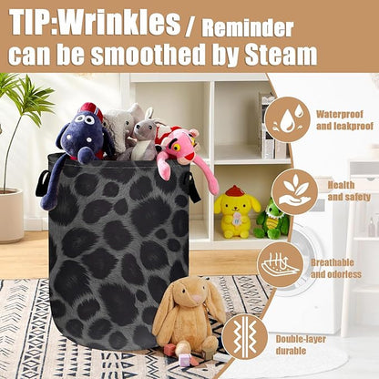 Grey Black Leopard Print Laundry Basket, Foldable Animal Leopard Laundry Hamper