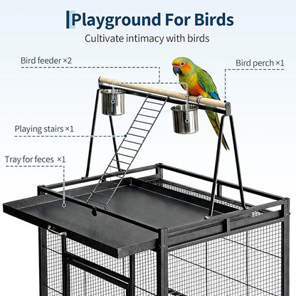 68“h Bird Cage, Large Bird Cage with Play Top, Rolling Stand for Parakeets, Cockatiels, Parrots, Budgies, Lovebirds, Small/Medium Birds