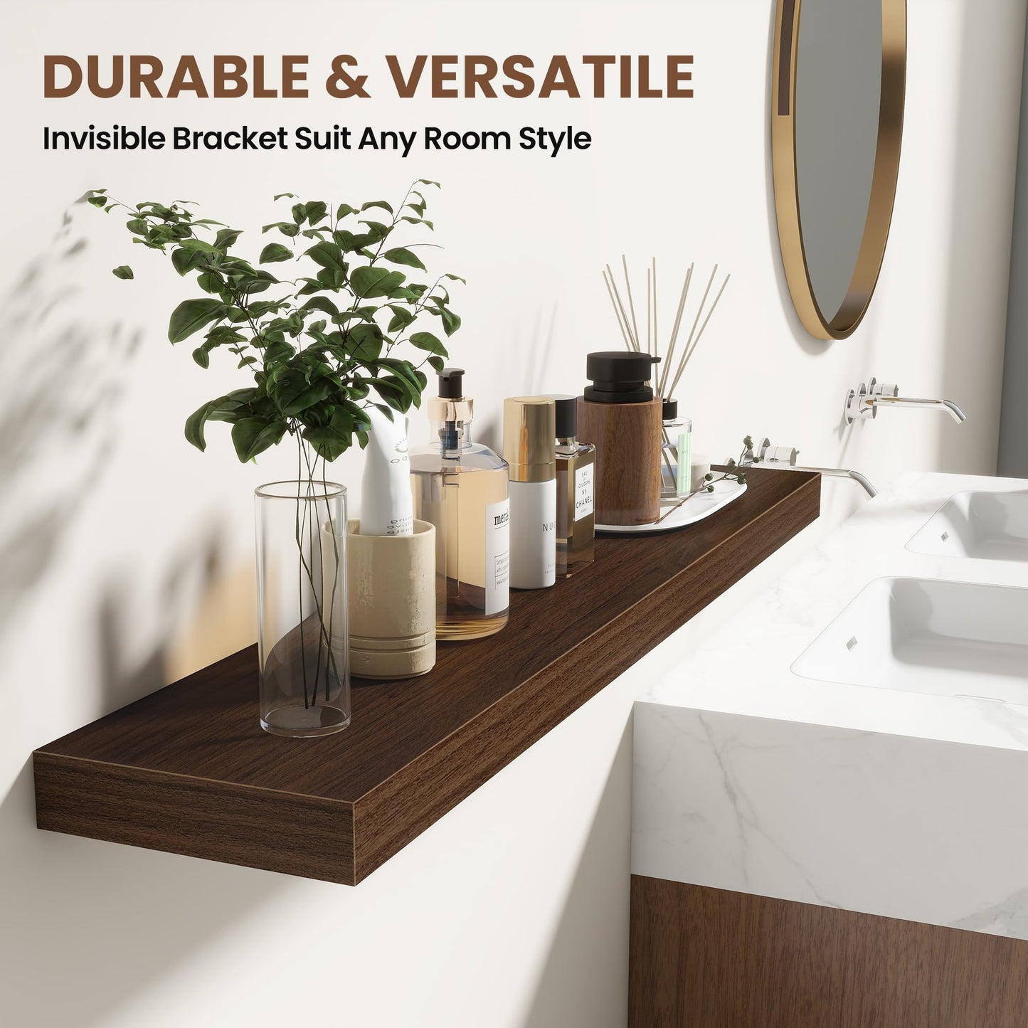 Acovy 48 Inch Floating Shelves for Wall 1 Pack, 48" Wall Shelves for Books, Storage, Decor, Wall Mounted Floating Shelf with Invisible Brackets for Kitchen, Living Room, Walnut