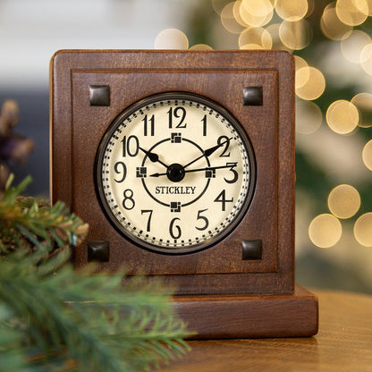 Stickley Bradley Bracket Clock, Solid Walnut, Mission Style, AAA Battery Included, Gift Box, Desktop Size, 5.25in Square