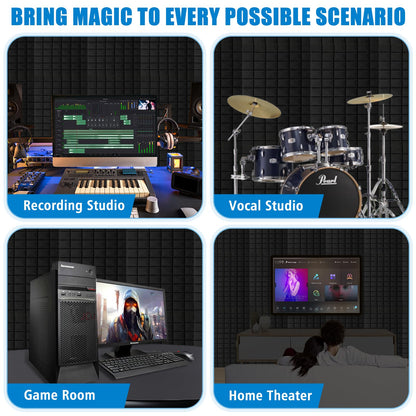 4 Pack Acoustic Panels, 48 x 24 x 2" Sound Proof Foam High Density Studio Wedge Tiles Fire Resistant Acoustic Panels for Home Office, Echo Reduction, Studio,Noise Dampening (Black-4 Pack)