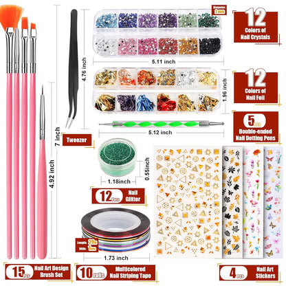 Teenitor Nail Art Brushes Nail Art Tools, Nail Brushes for Nail Art Kit with Nail Stickers, Nail Design Tools Nail Design Brushes Nail Gems, Nail Stuff Dotting Tools Nail Art Stickers Nail Supplies