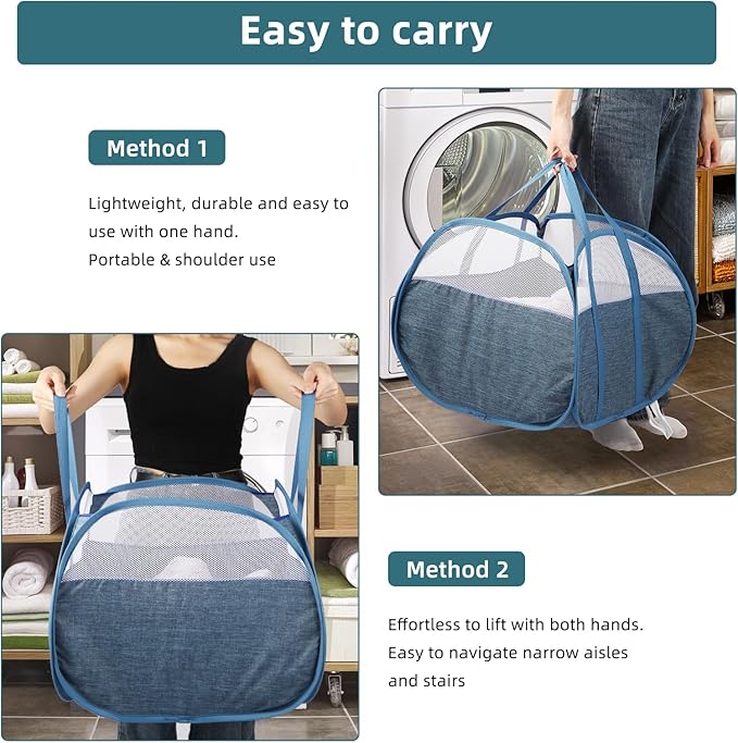 2 Pack Collapsible Laundry Baskets, 90L Large Foldable Laundry Basket, Pop Up