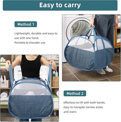 2 Pack Collapsible Laundry Baskets, 90L Large Foldable Laundry Basket, Pop Up