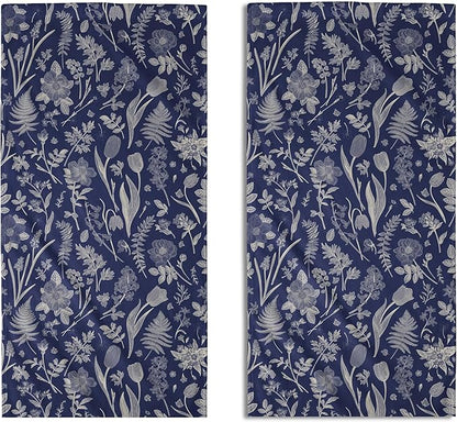 Blue Spring Floral Hand Towels for Bathroom Set of 2 Flower Leaves Vintage