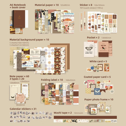 emmoolife 348 Pcs Scrapbooking Supplies Kit, Vintage Aesthetic Scrapbook Kit for Bullet Junk Journal, Stationery, A6 Grid Notebook, DIY Journaling Supplies, Birthday Craft Gift for Teen Girl Women