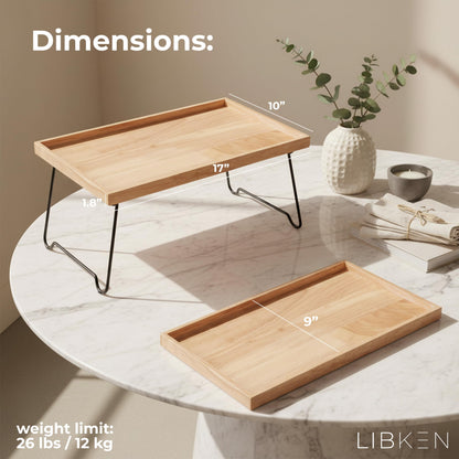 Libken Rubberwood Serving Tray with Foldable Legs – Minimal Scandinavian Design Bed Tray Table – Elegant Wooden Breakfast in Bed Tray, Food Serving Tray for Eating, Snacks, Reading & Laptop Use