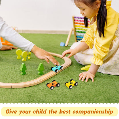 Zhanmai 4 Pieces Wooden Mini Car Ramp Race Track Toys for Aged 1 2 3, Race Party Present Wooden Car Ramp Mini Racer Play Set Replacement