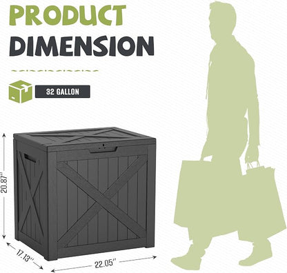 PatioZen 32 Gallon Package Delivery Box, Lockable Outdoor Package Delivery Box with Lid, Waterproof Resin Storage Bench for Patio Furniture, Garden Tools, Cushions, Pool Accessories (Black)