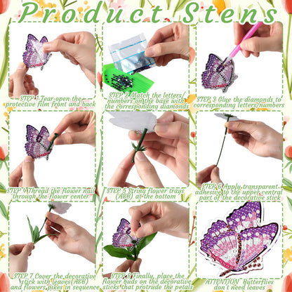 Copkim 16 Pcs Flower Butterfly Diamond Art Kits for Adults Bunch of Flower Butterfly DIY Vase Filler Ornament Table Decor Small Diamond Craft Gift for Festival Garden Decoration