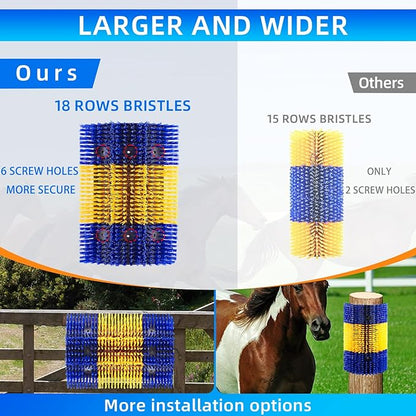 Extra Large Size Livestock Scratching Brush, Upgraded Horse/Goat/Cow/Cattle Scratcher Brush for Grooming, Itch Relief Horse Scratcher Brushes Kit with Two Sets of Mounting Screws(8-Pack,Yellow)